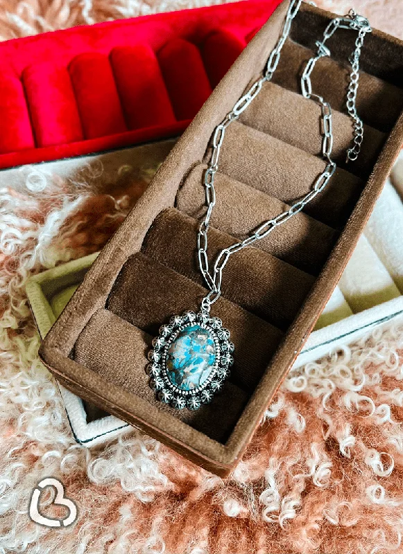 Turquoise Stone Starburst Paperclip Necklace