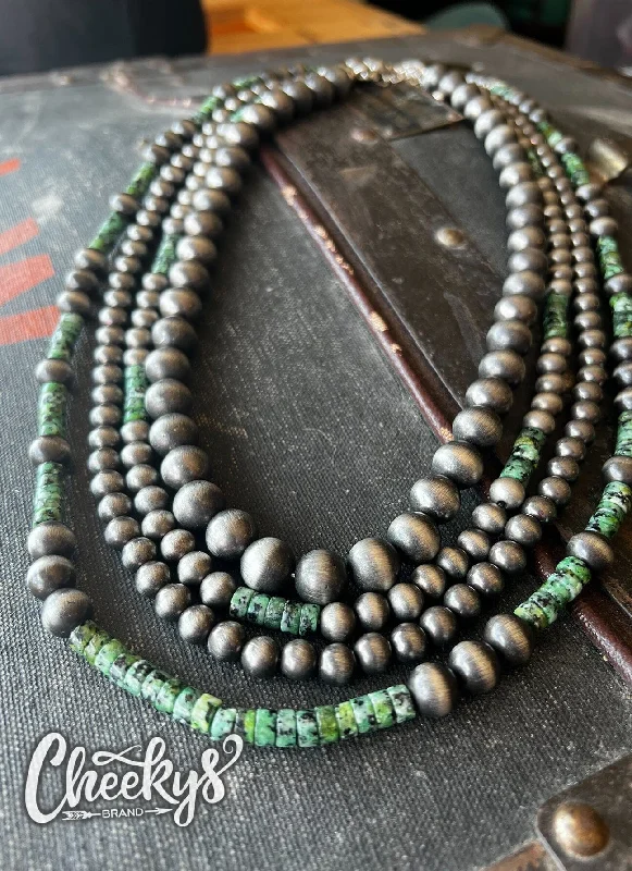 Four Green Marble and Navajo Necklaces