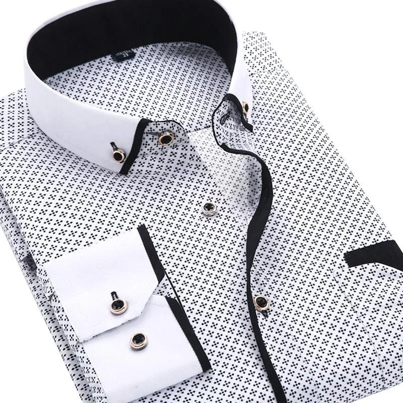 Casual White/Black Dress Shirt | Slim Fit | Sizes 38-45