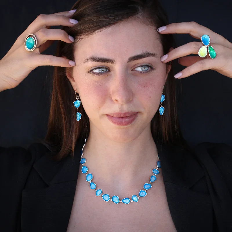 Stones shaped silver and enamel necklace