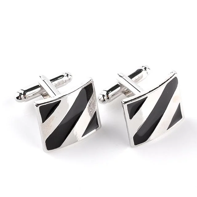 Classy Men Cufflinks Platinum Obsidian Stripe