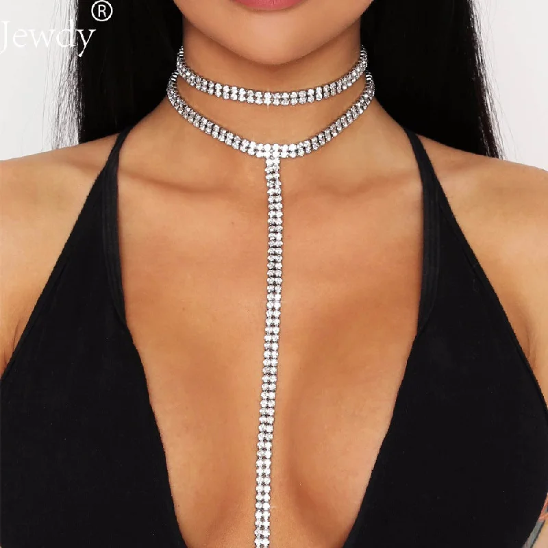 Rhinestone Double Choker Statement Necklaces