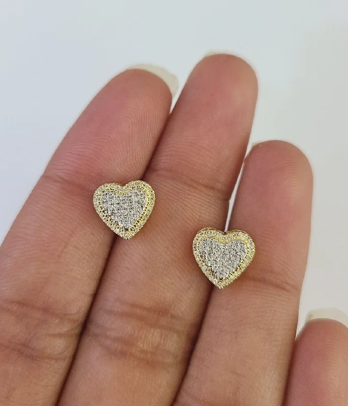 10k Heart Diamond Earrings Real Screw-Back Women Men Studs Yellow Gold