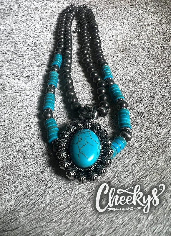 Double Turquoise Starburst Concho and Navajo Necklaces