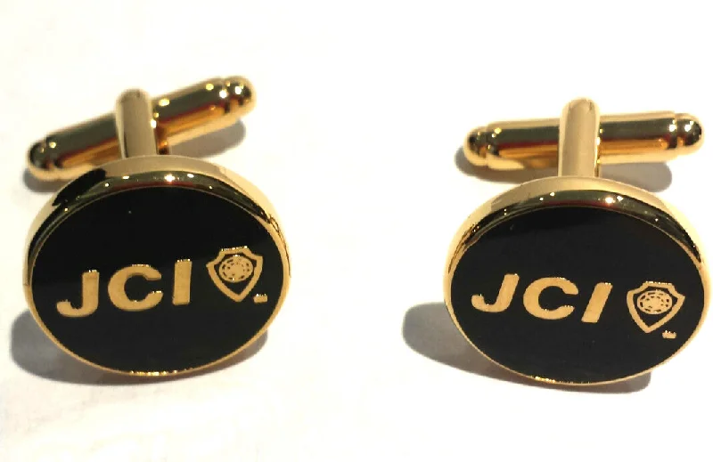 Round Black Cufflinks w/ Gold Trim