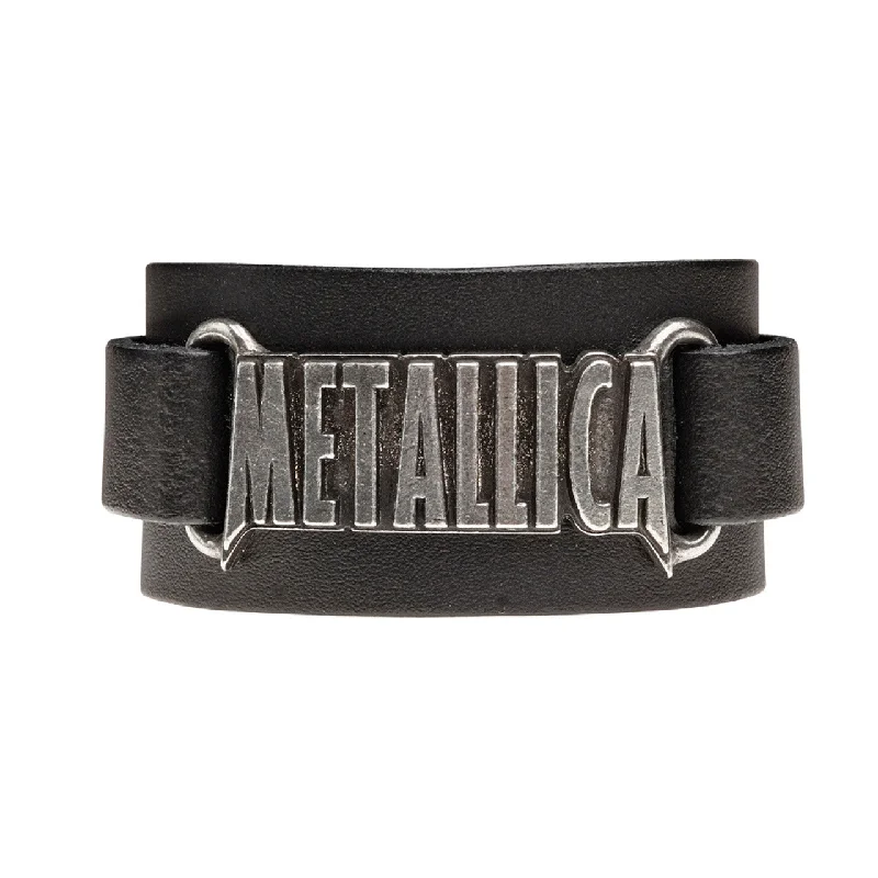 Metallica Logo Wriststrap Black Leather Bracelet by Alchemy Gothic