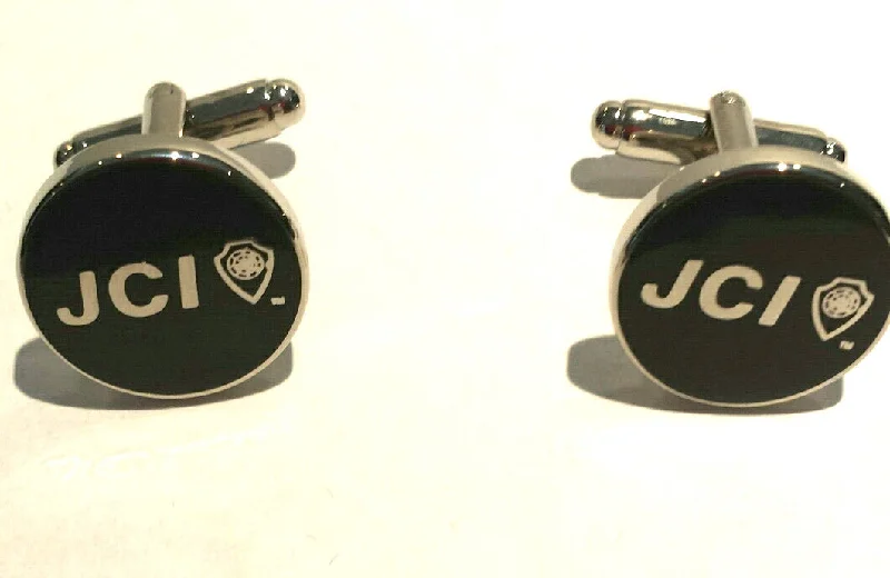 Round Black Cufflinks w/ Silver Trim