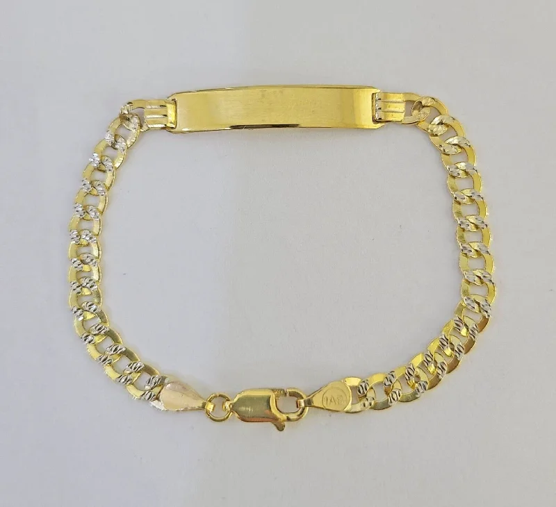 REAL 10K Gold ID Bracelet Kids Baby Diamond Cuts Cuban Curb Link