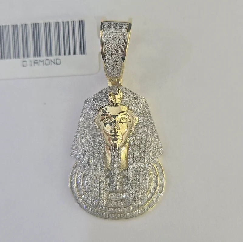 10k Pharaoh Head Diamond Pendant Charm Yellow Gold Men Women Real 10Kt 1.5 inch