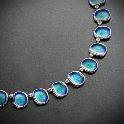 Silver and enamel oval shapes necklace