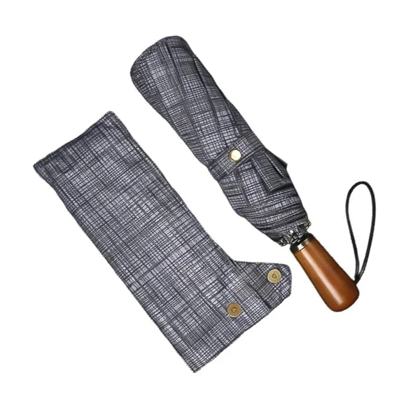 Grey Plaid Folding Windproof Umbrella