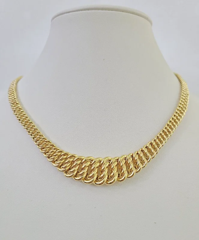 10K Gold Flat Byzantine Link Princesa Necklace 7mm 18" inch Real Yellow Chain