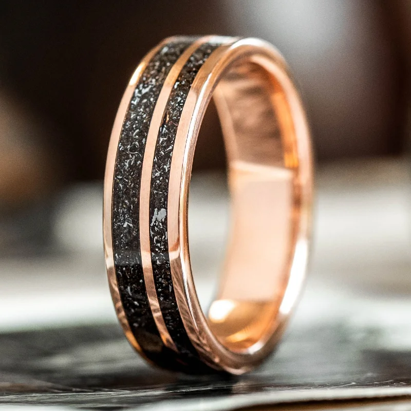 (In-Stock) Custom 10k Rose Gold and Meteorite Ring - Size 9.75 | 6mm Wide