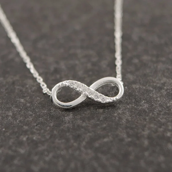 Lucky Number Eight Geometric Silver Long Chain Necklace