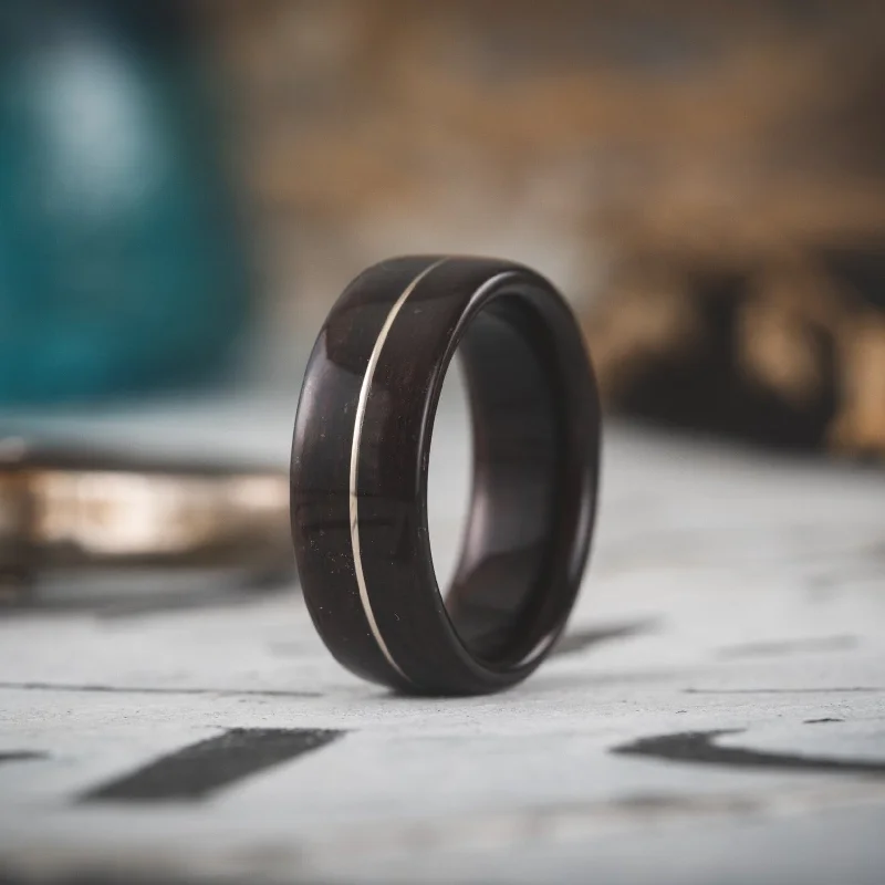 (In-Stock) Indian Rosewood Ring & White Gold - Size 10 | 8mm Wide