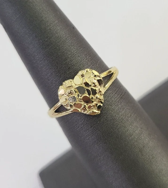 Real 10k Nugget Heart Ring Band Wedding Engagement Women Yellow Gold