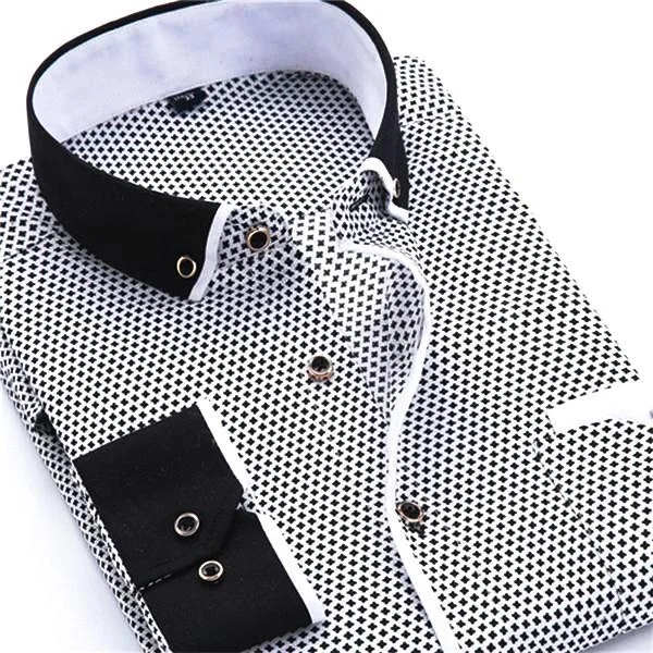 Casual Black/White Dress Shirt | Slim Fit | Sizes 38-45