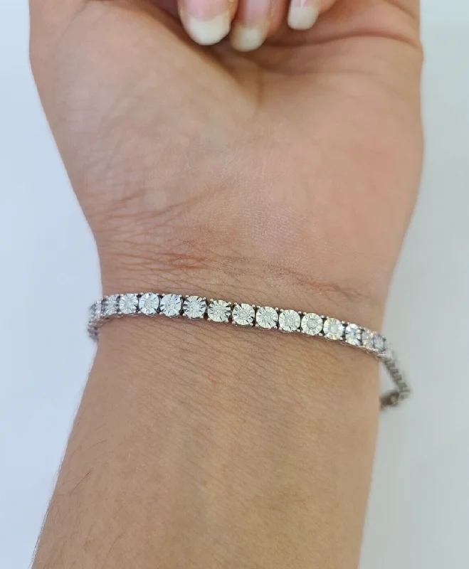 10K White Gold Diamond Bracelet Women Ladies 7" REAL Genuine Gold