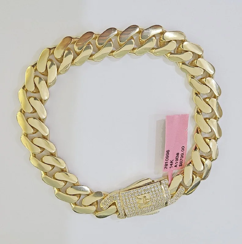 14K Yellow Gold Royal Monaco Cuban Bracelet 11mm 8.5 inches box Lock