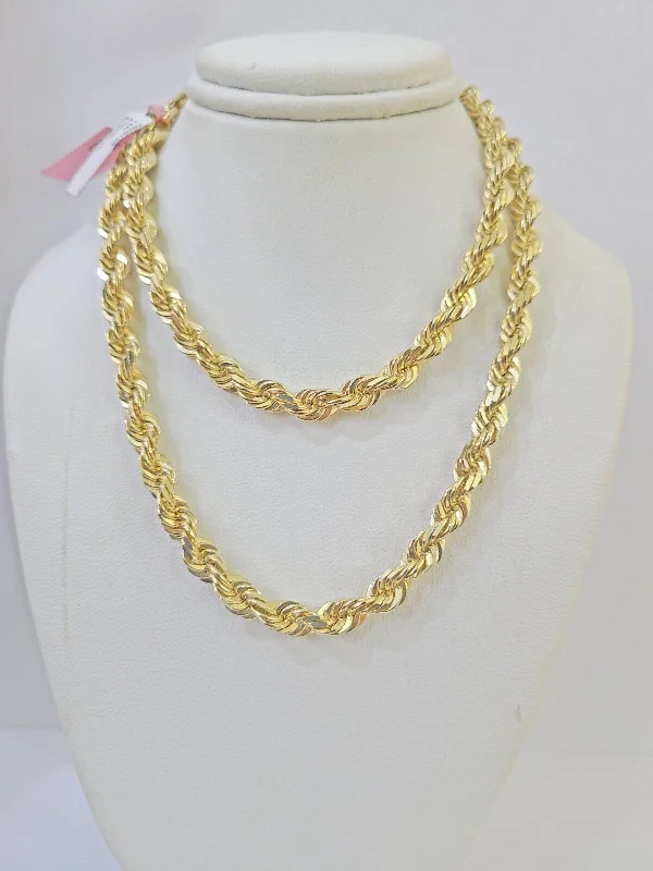 Real 14k Yellow Gold necklace Rope Chain 5mm 22 inch Diamond cut Genuine Solid