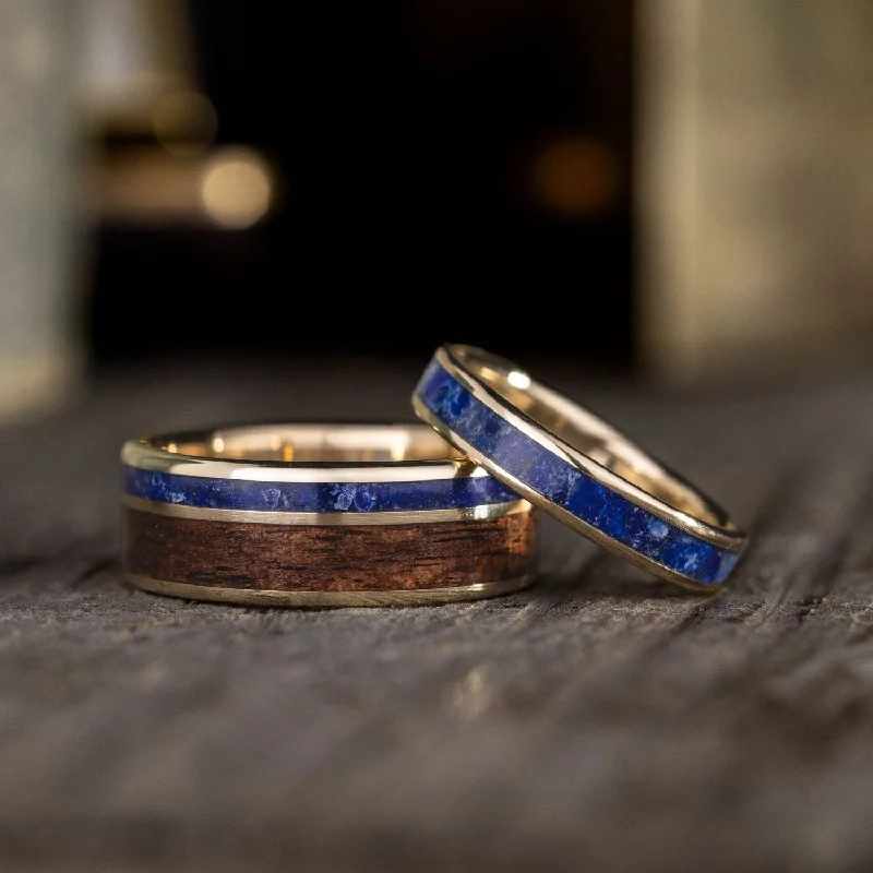 The Guide & Cleo - Unique Lapis Lazuli  & Gold Wedding Ring Set