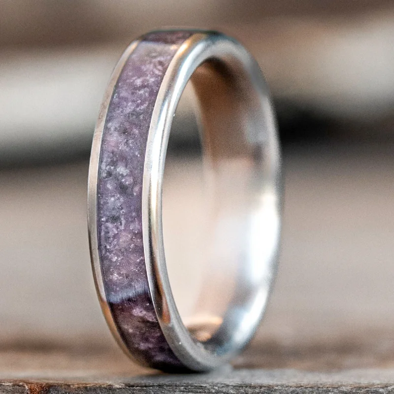 (In-Stock) Custom Amethyst and Titanium Ring - Size 4 | 4mm Wide