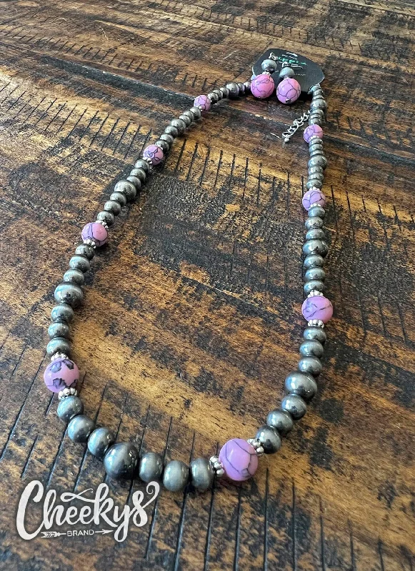 Baby Pink Marble Navajo Necklace and Earrings Set