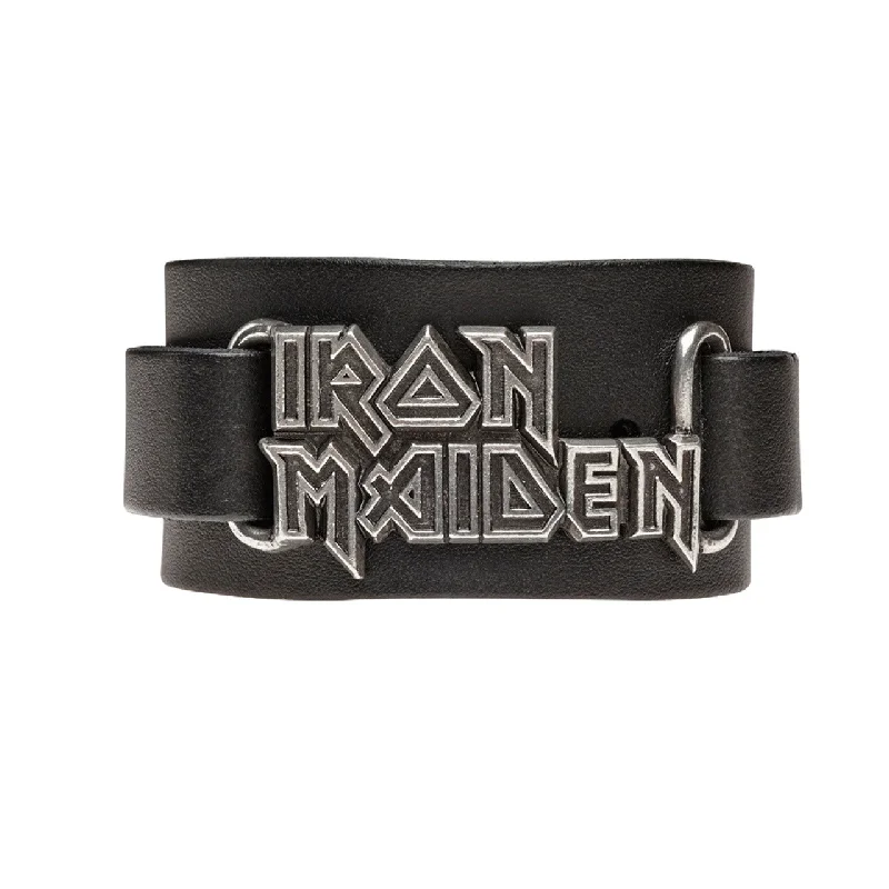 Iron Maiden Logo Wriststrap Black Leather Bracelet by Alchemy Gothic