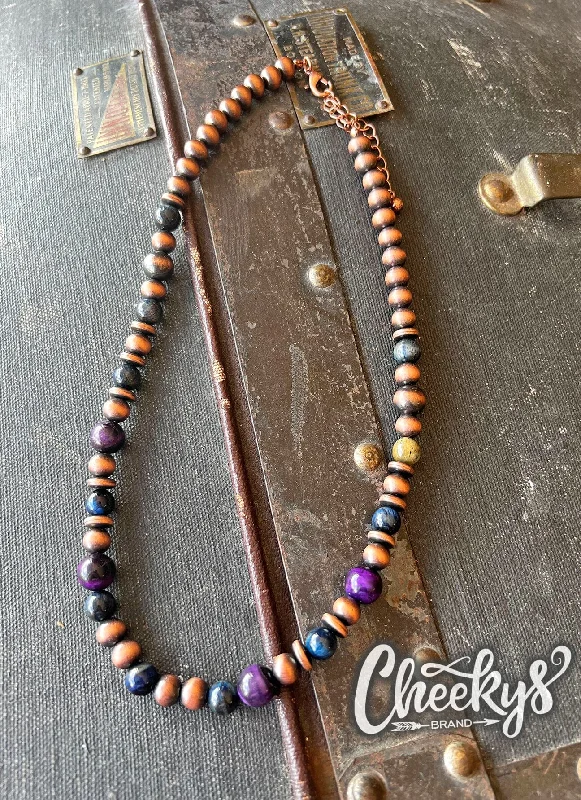 Purple/Navy Copper Navajo Bead Necklace