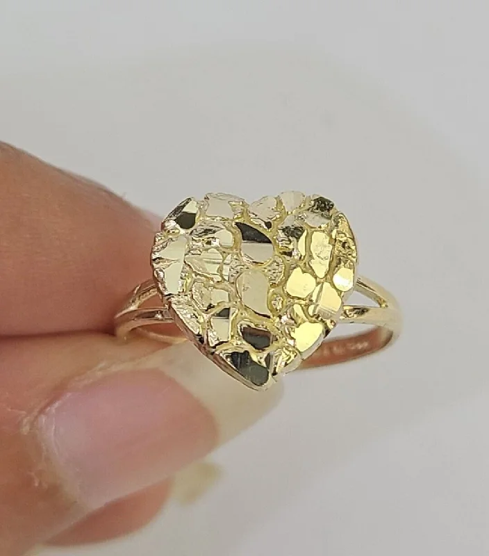 Real 10k Nugget Heart Ring Band Wedding Engagement Women Yellow Gold