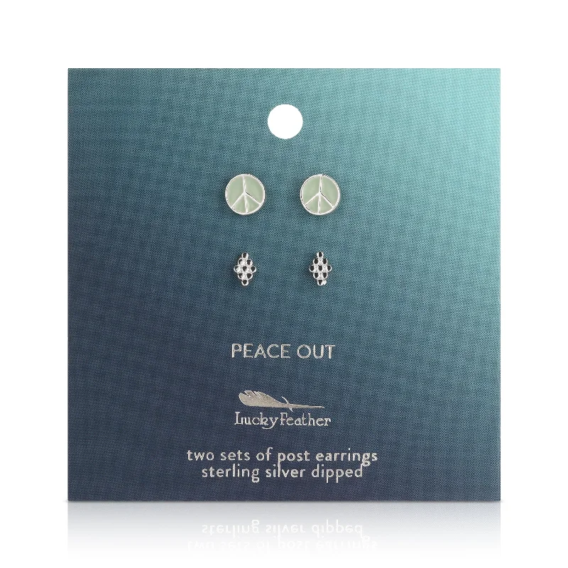 Peace Out - Peace Sign + Diamond Dots Studs