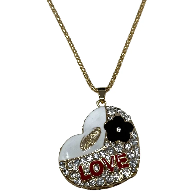 Inlaid Crystals & Enamel Heart Love Pendant Necklace By Betsey Johnson