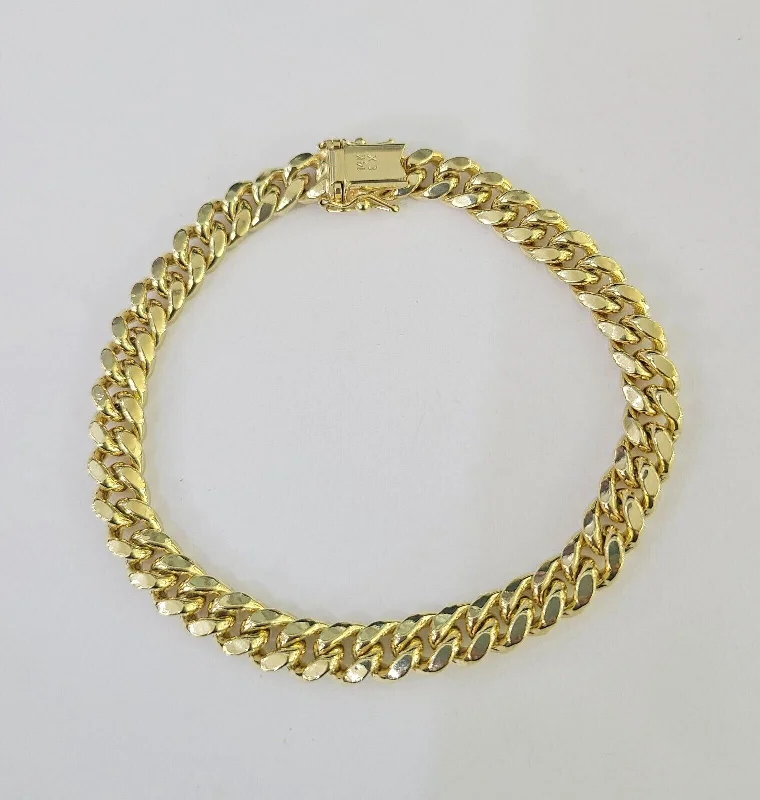 Real 14k Miami Cuban link Bracelet Yellow Gold 7mm 7.5" 8" 8.5" 9" Inch