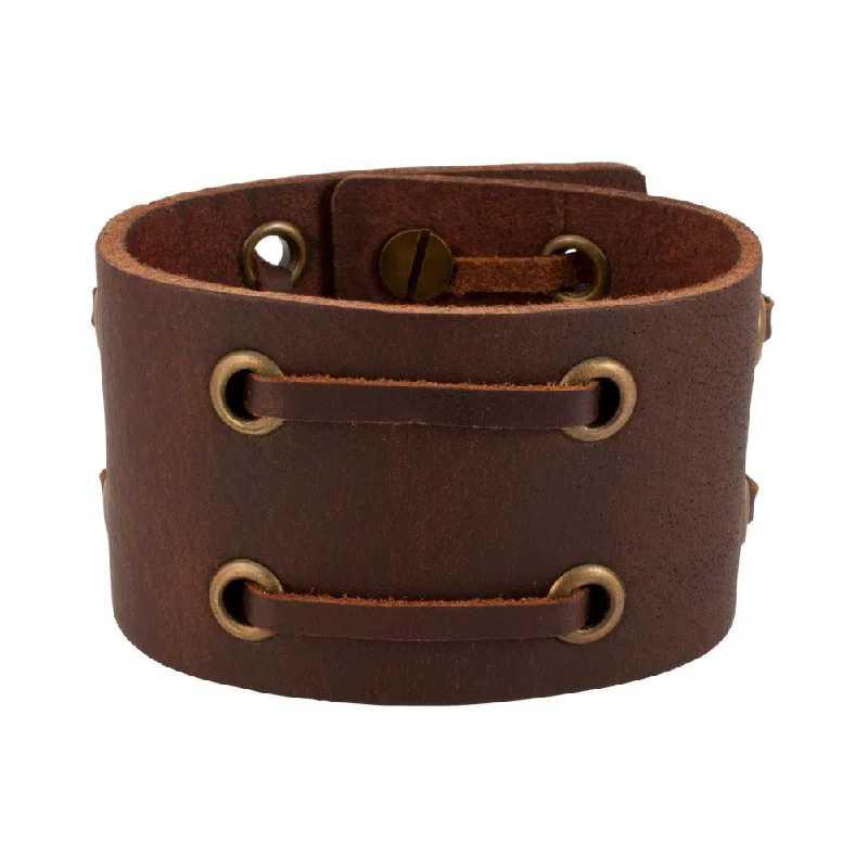 Double Laced Weathered Brown Leather Cuff Bracelet