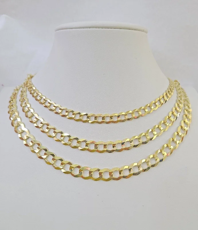 10k Solid Cuban Curb Link Necklace Chain Yellow Gold 8mm 9mm 10mm 20"-30"