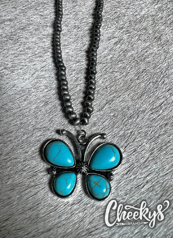 Butterfly Turq Navajo Bead Necklace