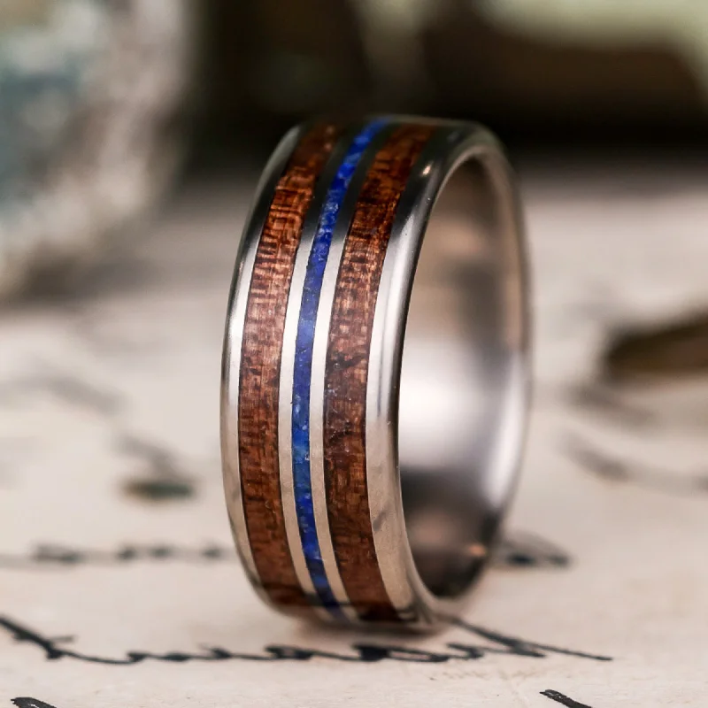 (In-Stock) Custom Men's Titanium Lapis Lazuli Stone & 1903 Springfield Rifle Ring - Size 9.25 | 8mm Wide