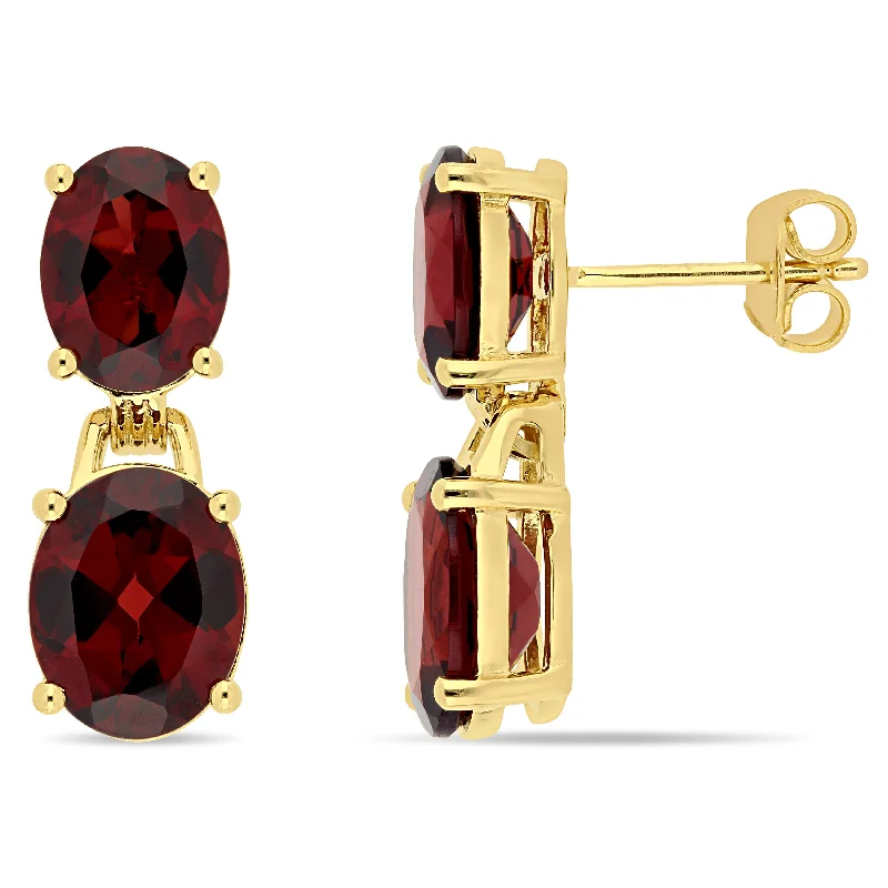 10 1/5 CT TGW Oval-Cut Garnet Dangle Earrings in Yellow Plated Sterling Silver