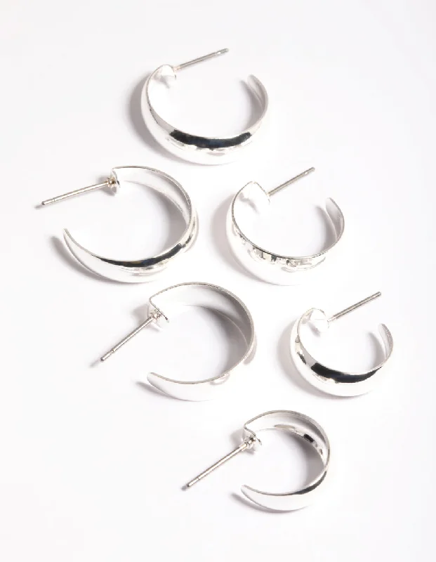 Silver Chubby Hillow Hoop Earrings Pack