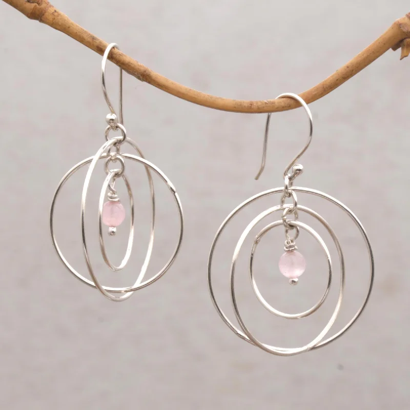 Atoms Rose Quartz and Sterling Silver Dangle Earrings from Bali