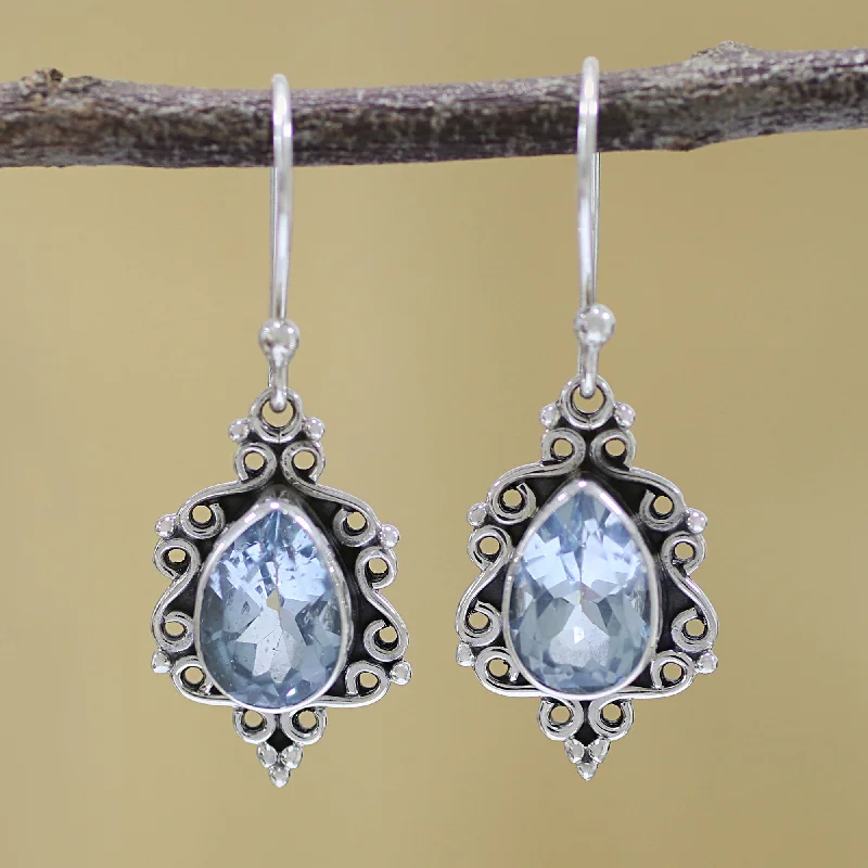 Blue Intricacy Sterling Silver and Blue Topaz Dangle Earrings from India