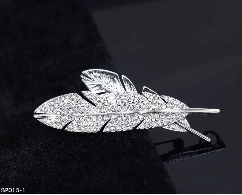 Men's feather zircon brooch