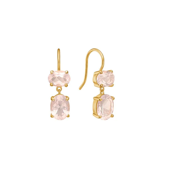 Rose 18K Gold Plated Earrings w. Quartz