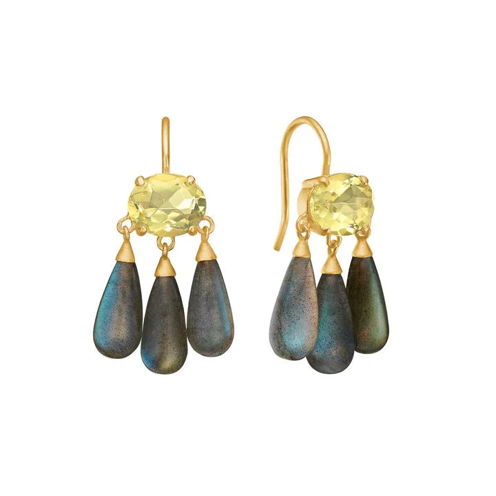 Lemon 18K Gold Plated Earring w. Labradorite & Quartz