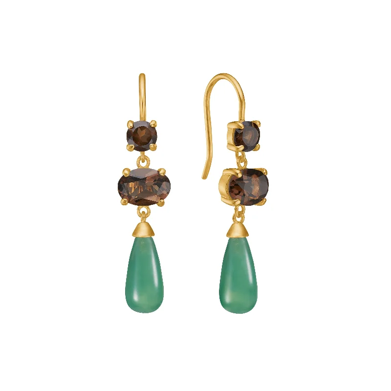 18K Gold Plated Earrings w. Agate & Quartz