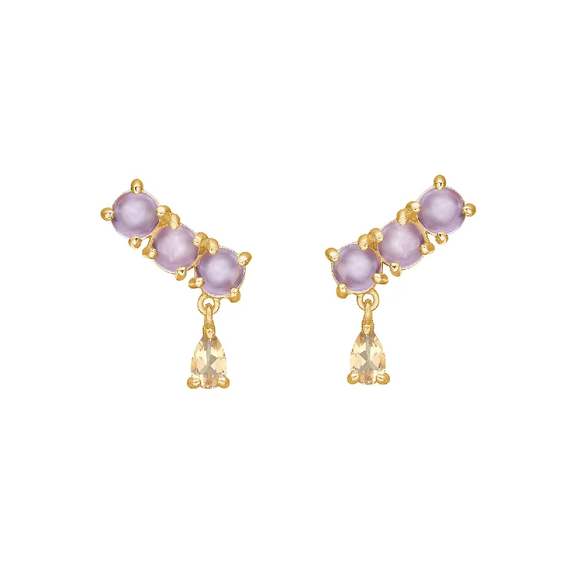 Olalla 18K Gold Plated Crawler Studs w. Amethyst & Quartz