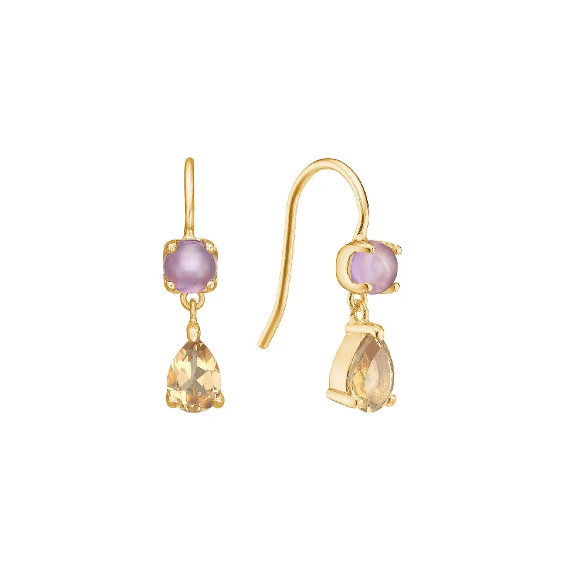 Olalla 18K Gold Plated Hoops w. cabochon cut Amethyst & Quartz