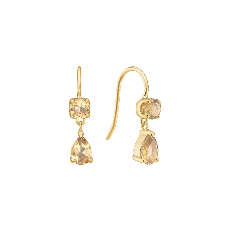 Olalla 18K Gold Plated Hoops w. Champagne Quartz