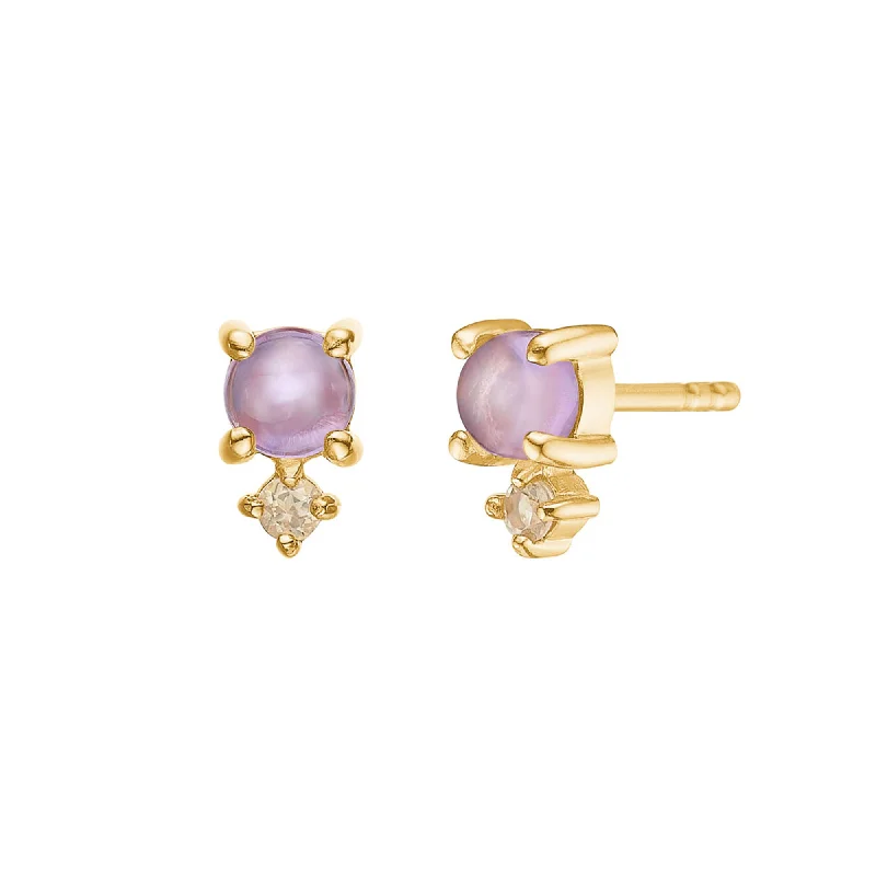 Olalla 18K Gold Plated Studs w. Amethyst & Quartz