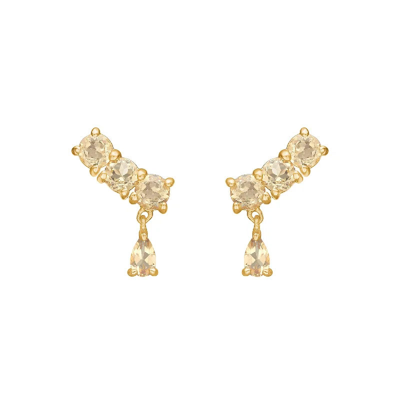 Olalla 18K Gold Plated Studs w. round & pear shaped Quartz